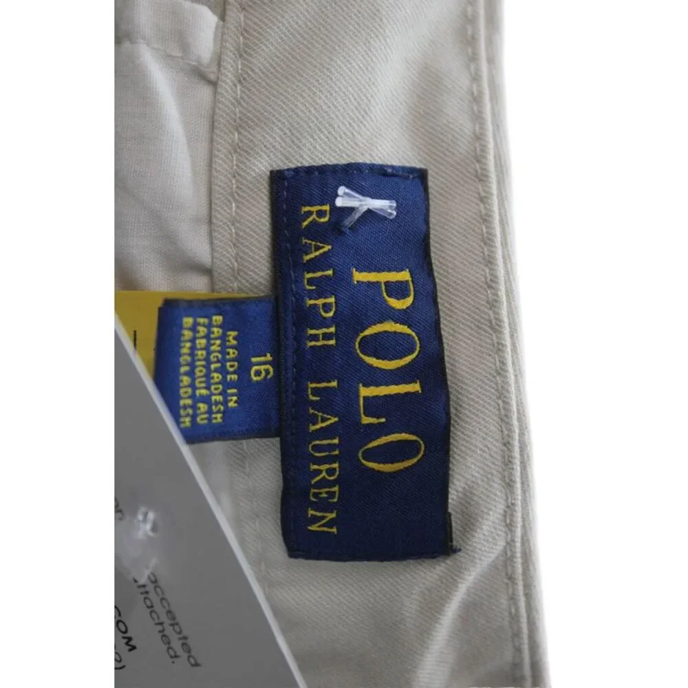 Polo Ralph Lauren Boys Flat Front Button Waist Chino Shorts Beige Size 16